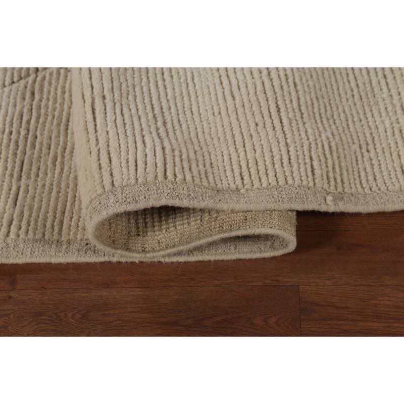 All-Over Ivory Moroccan Oriental Large Rug Hand-Knotted Wool Carpet - 10'5"x 14'9"