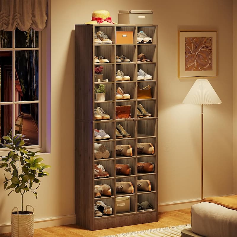 10-Tier Tall Shoe Storage Cabinet Wooden Shoe Rack with 30 Cubbies