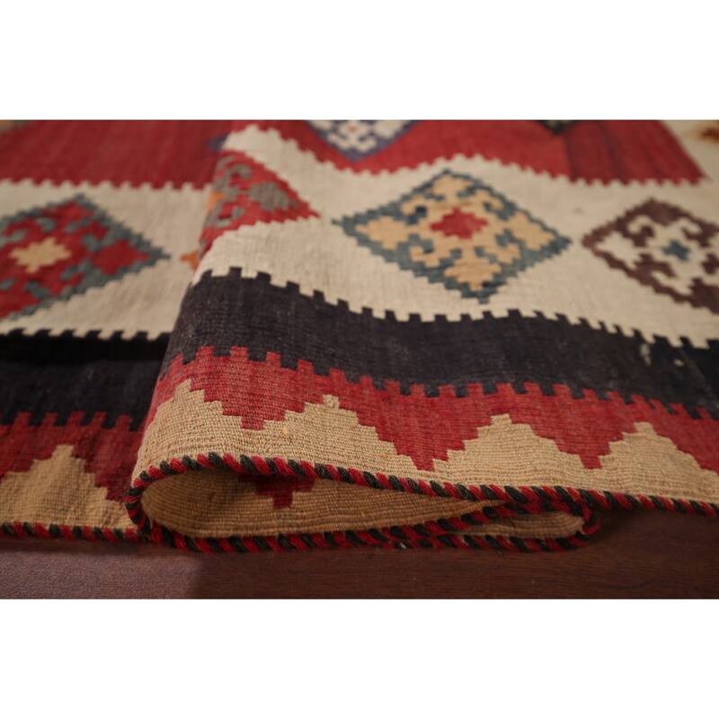Kilim Qashqai Persian Vintage Rug Hand-Woven Red Wool Carpet - 5'4"x 8'3"