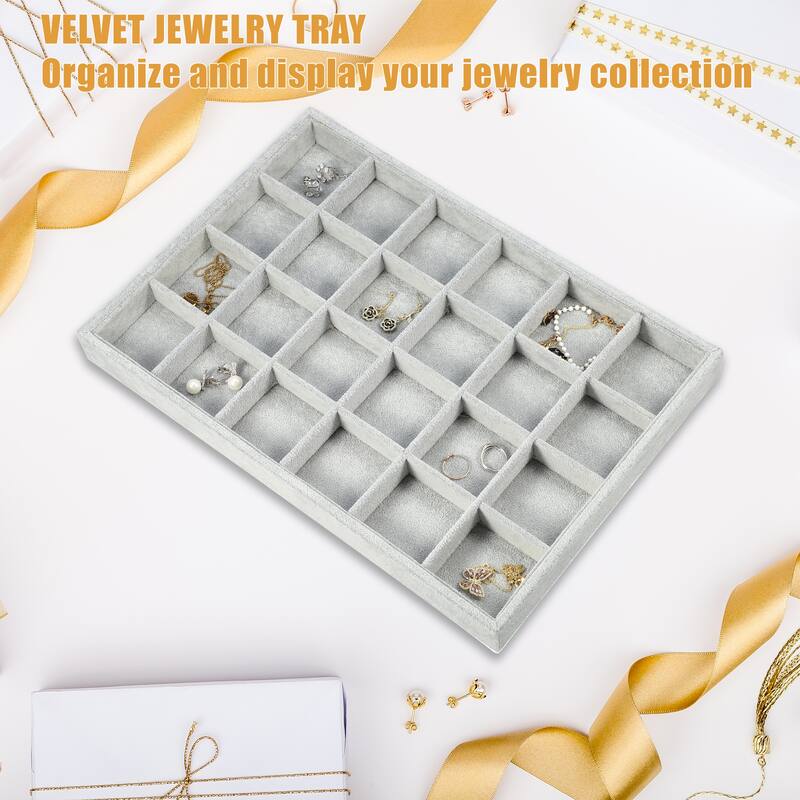 24 Grid Jewelry Tray Stackable for Rings Earrings Necklace Bracelet - Gray