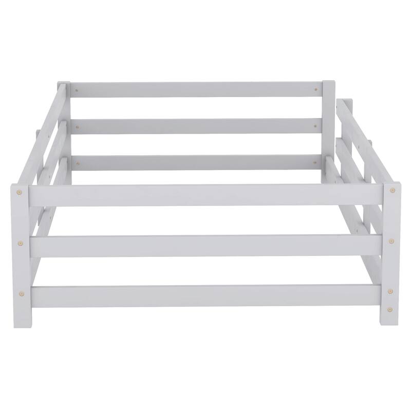 Wooden Montessori Floor Bed with Fence, without Slats