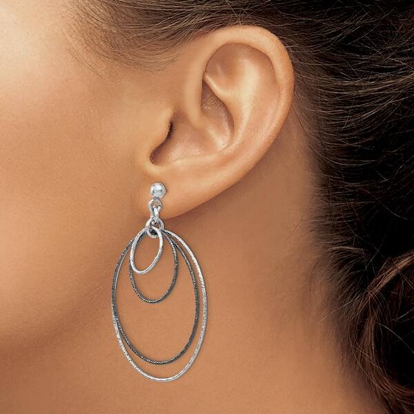 Leslies Sterling Silver and Ruthenium Plated Dia-Cut Post Hoop Earrings Leslies Sterling Silver and Ruthenium Plated Dia-Cut Post Hoop Earrings