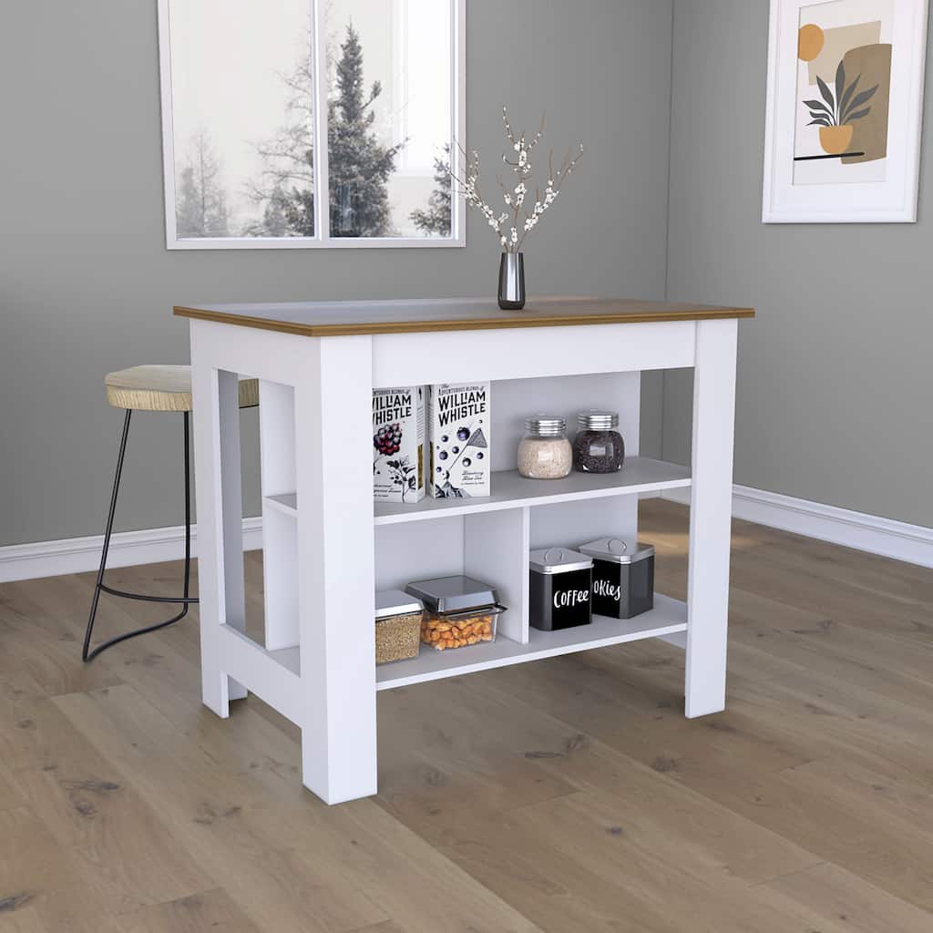 Kitchen Island Dozza, Three Shelves, White / Walnut Finish,High quality and durable