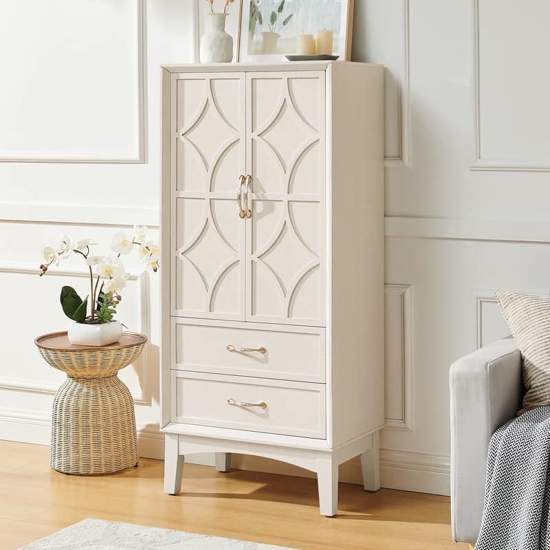 Mid Century Modern 53.5" Tall Kitchen Pantry Storage Cabinet with Doors and Drawers for Entryway Living Room Kitchen Garage