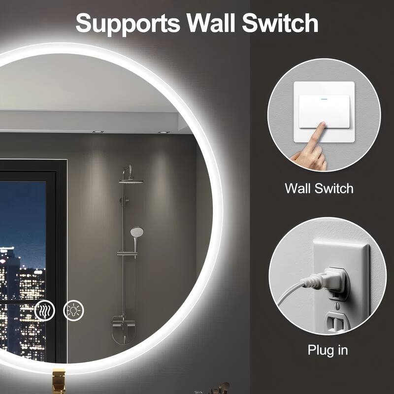 Round LED Lighted Anti-Fog Wall Bathroom Vanity Mirror