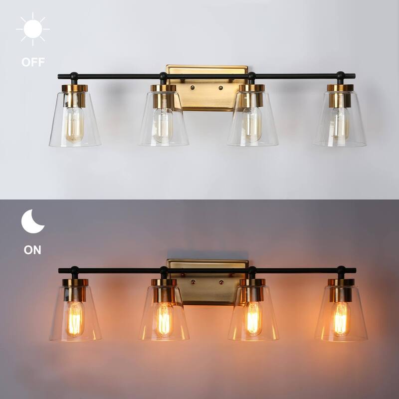 Modern 3/4-Light Black Gold Bathroom Vanity Lights Cone Glass Wall Sconce