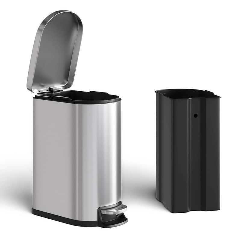 13.2 Gallon Step-on Metal Kitchen Trash Can, Slim Rustproof Garbage Can with Lid - Silver