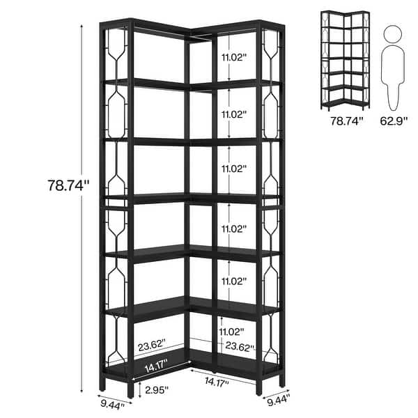 dimension image slide 0 of 4, 7-Tier Corner Bookshelf, White Corner Shelf Modern Etagere Bookcase