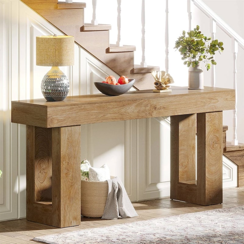 63 Inch Modern Rustic Entryway Console Table with Wood Finish and Legs for Hallway or Living Room - 63”L x 3.77”W x 33.46”H