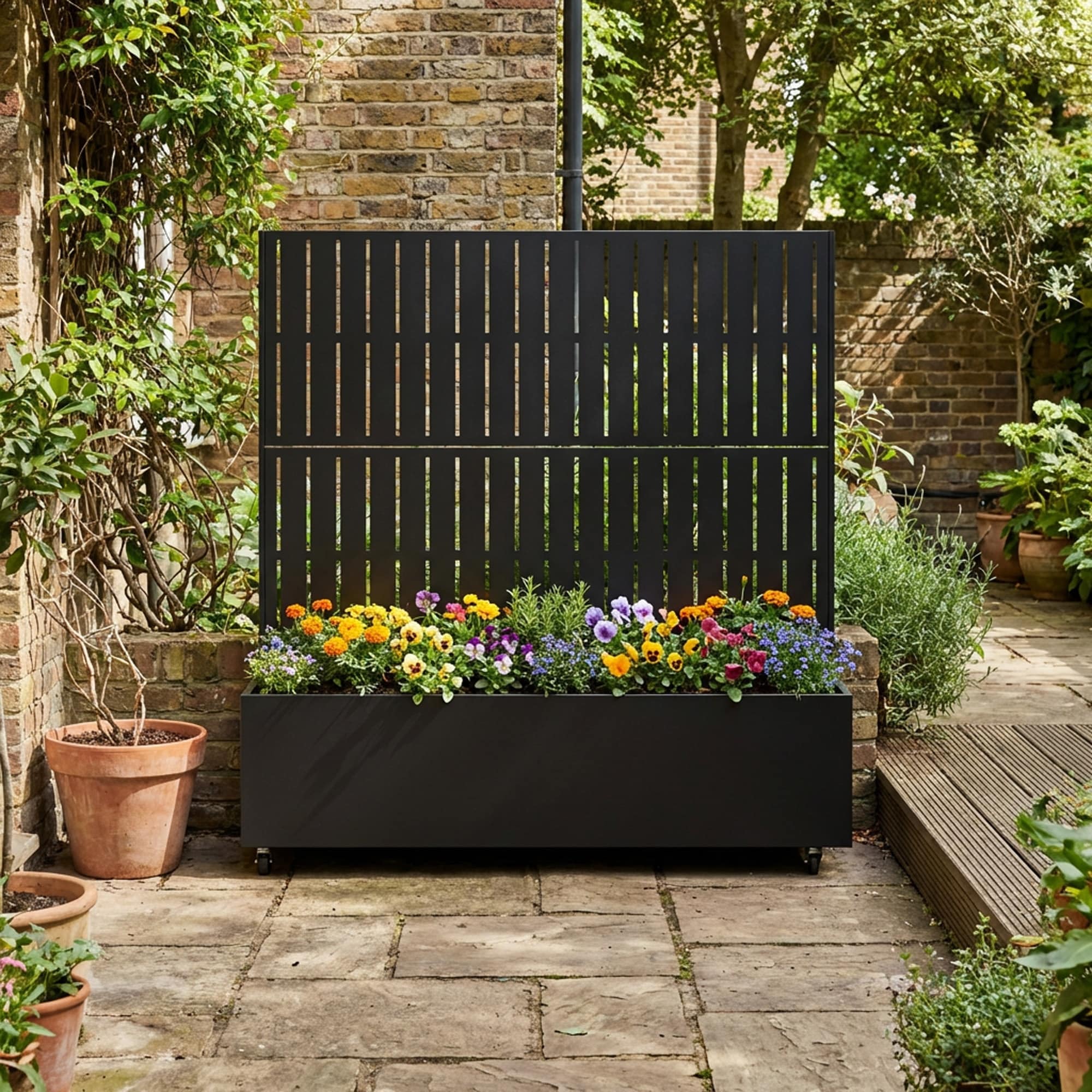 Outdoor Trellis Metal Privacy Fence Screen with Planter Box