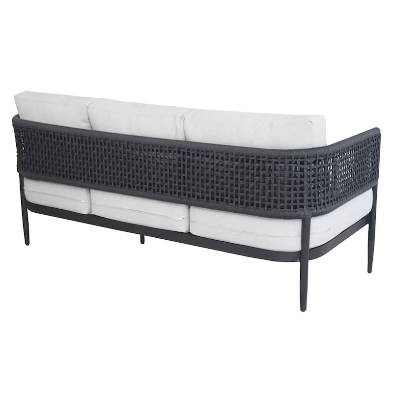 Outdoor Woven Abaca Rope 3 Seater Patio Sofa with Cushions