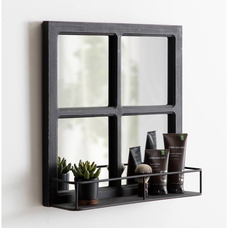 Kate and Laurel Jackson Distressed Wood Windowpane Mirror w/MetalShelf