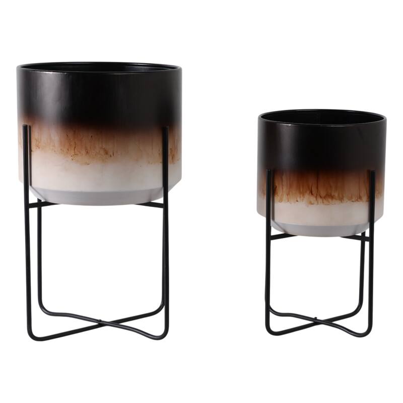 Metal Planters Sleek Modern Stands Decorative Accent Design (Set of 2)