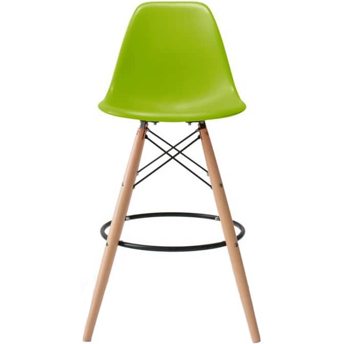 Counter Stool With Back Plastic Molded Wooden Eiffel Base For Kitchen Island Hotel Work High Chair - Green