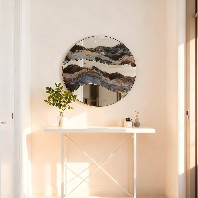 23.6"Artistic Marble Patterned Round Wall Mirror