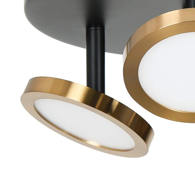 Modern Black Gold 3-Light LED Semi-Flush Mount Ceiling Light - D 9" x H ...