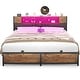 preview thumbnail 25 of 73, Farmhouse Bed Frame with Holey Board, Upholstered Headboard Platform Bed with Charging Station