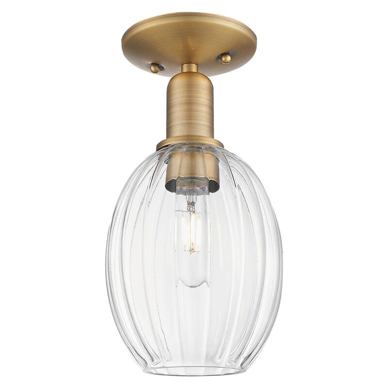 Innovations Lighting Downtown Urban - Preston - 1 Light 6" Bulb Shade Semi-Flush Mount Light - Brushed Brass/Clear Shade