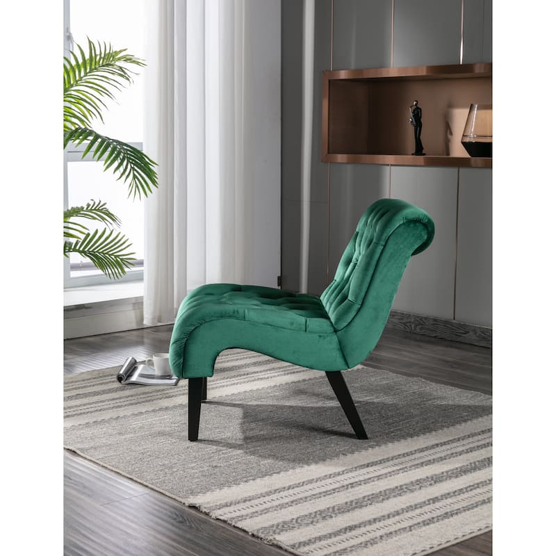 Green Modern 22.83" Upholstered Buttons Tufted Accent Chair with Wooden Legs for Living Room