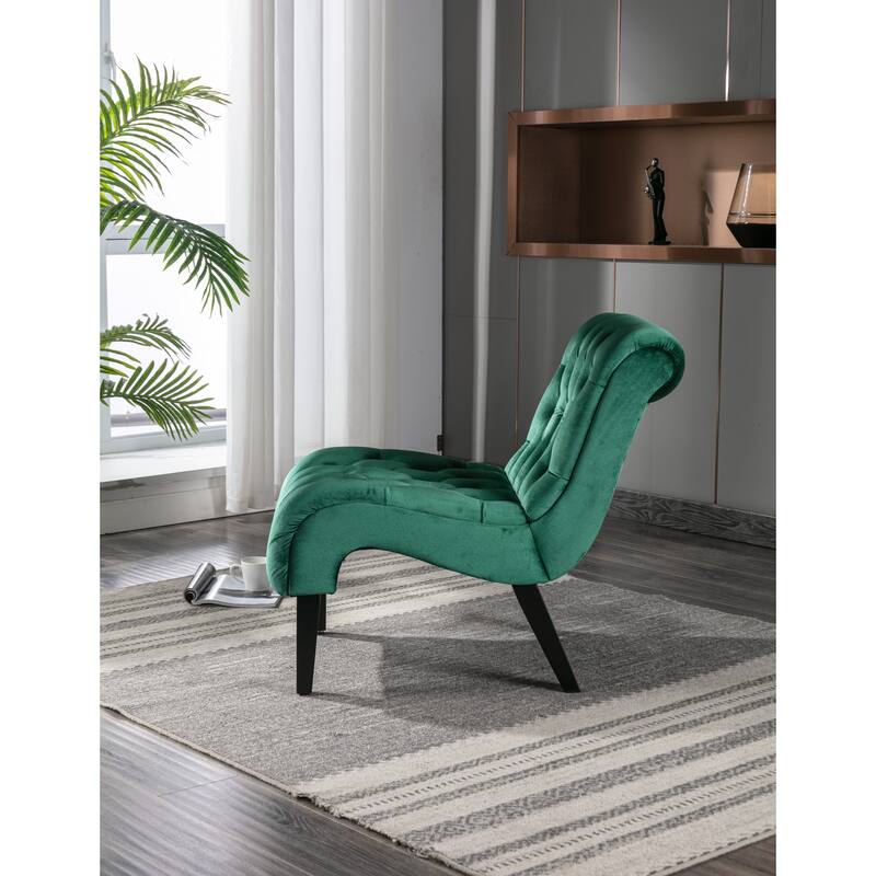 Velvet Upholstered Accent Chair Living Room Armless Leisure Lounge Chair, Comfortable Deep Buttons Backrests Chair