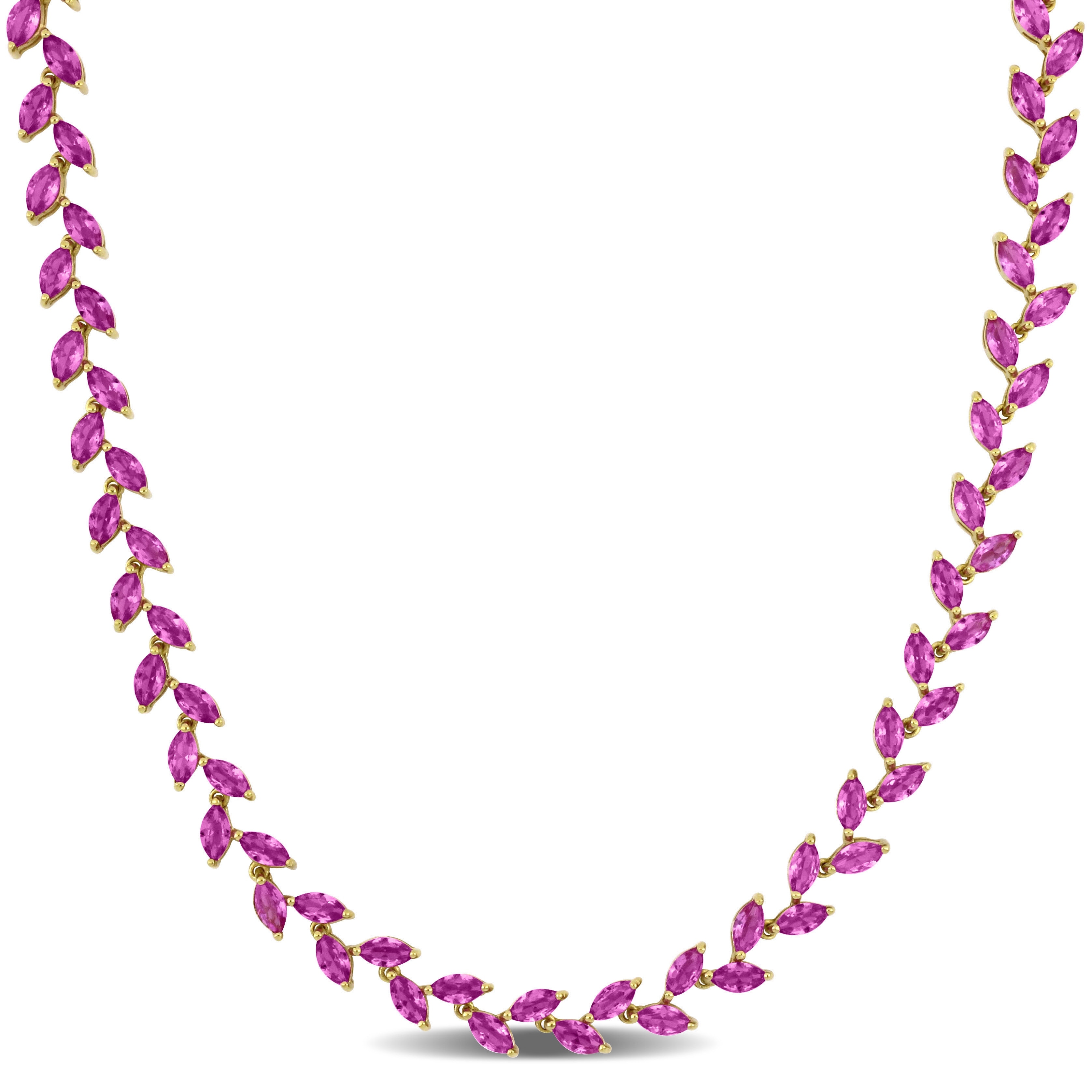 Miadora 29 1/2ct TGW Created Pink Sapphire Leaf Necklace in Yellow Silver-17 in