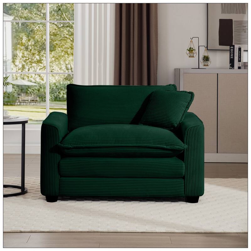 Corduroy Accent Chair Deep Seat Sofa With One Pillow for Living Room