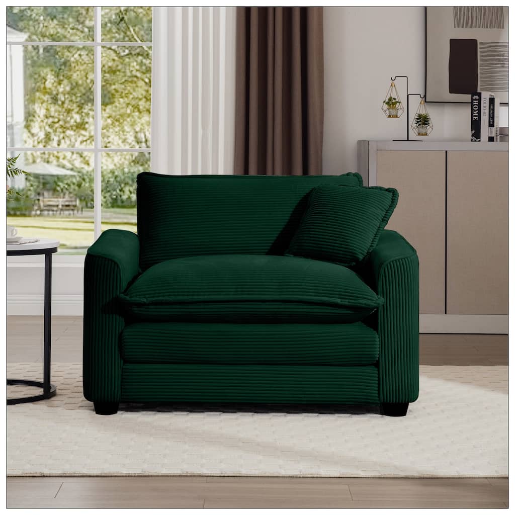Corduroy Accent Chair Deep Seat Sofa With One Pillow for Living Room