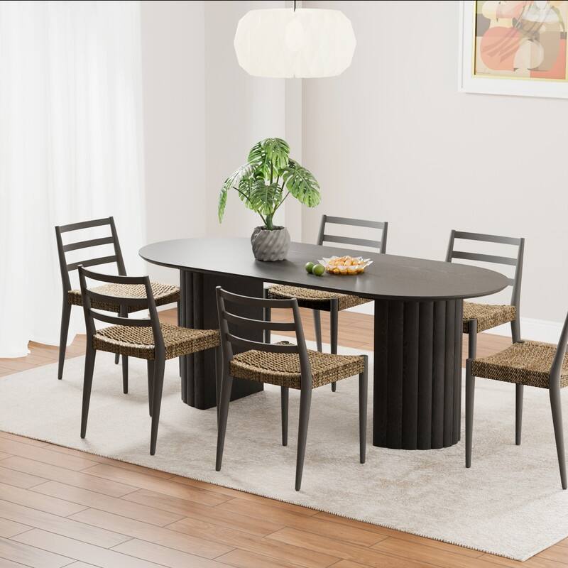 79" Oval Solid Wood Dining Table Duble Pedestal Seats 6