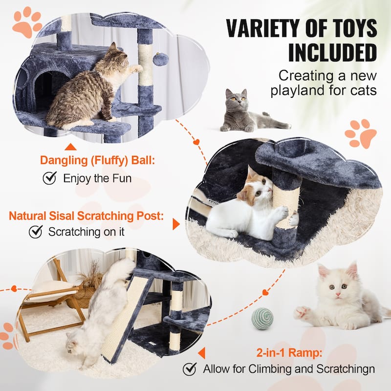 Cat Tree for Indoor Cats, 68.5" Cat Tower with 2 Cat Condos, Sisal Scratching Post, Hammocks, Top Perches