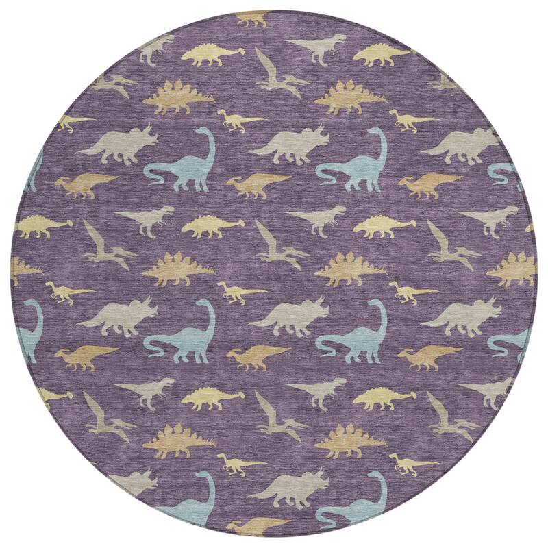Machine Washable Indoor/ Outdoor Modern Dinosaur Chantille Rug