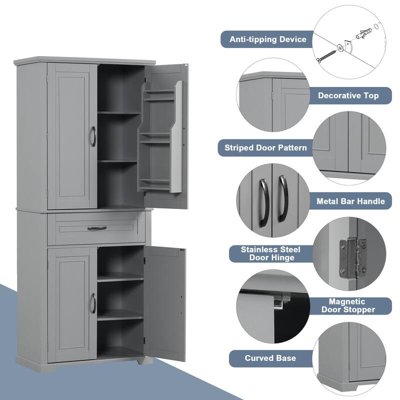 30 in. W x 72 in. H Freestanding Bathroom Cabinet in White with Adjustable Shelf and Drawer