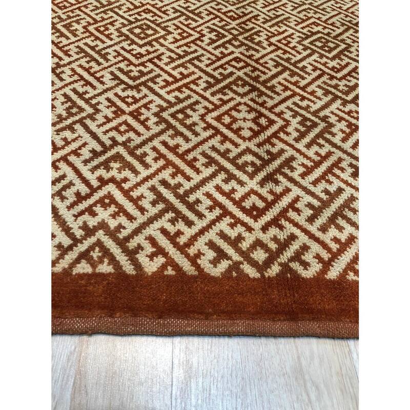 Gold Handmade Wool Transitional Rug 8' x 10' - Hand Knotted Natural Dyes Soft Pile Cotton Foundation - N/A