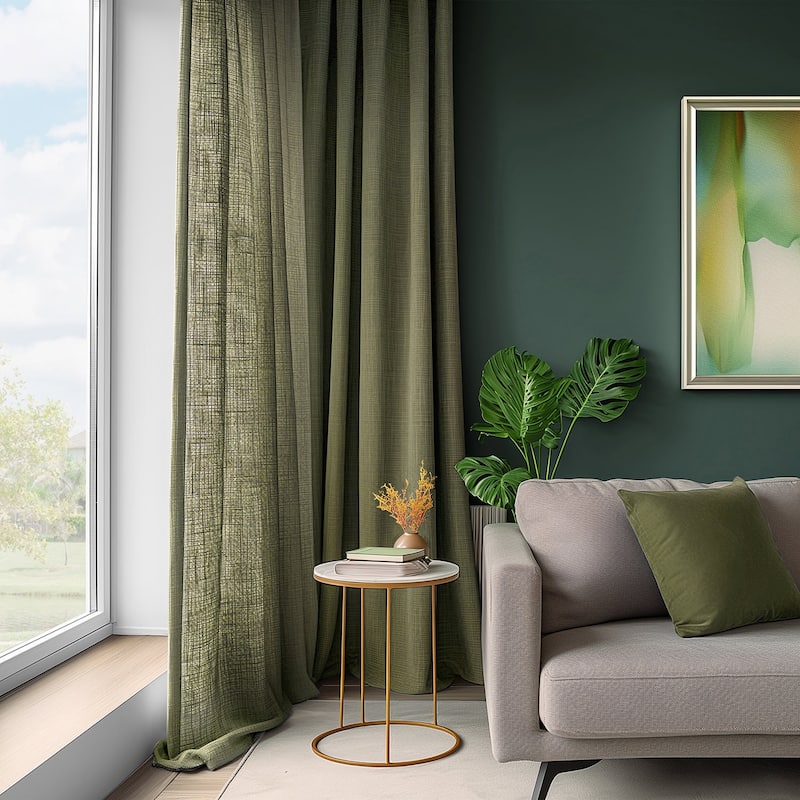Exclusive Fabrics Basic Faux Linen Curtain Pair - 2 Panels - Light Filtering Window Curtains
