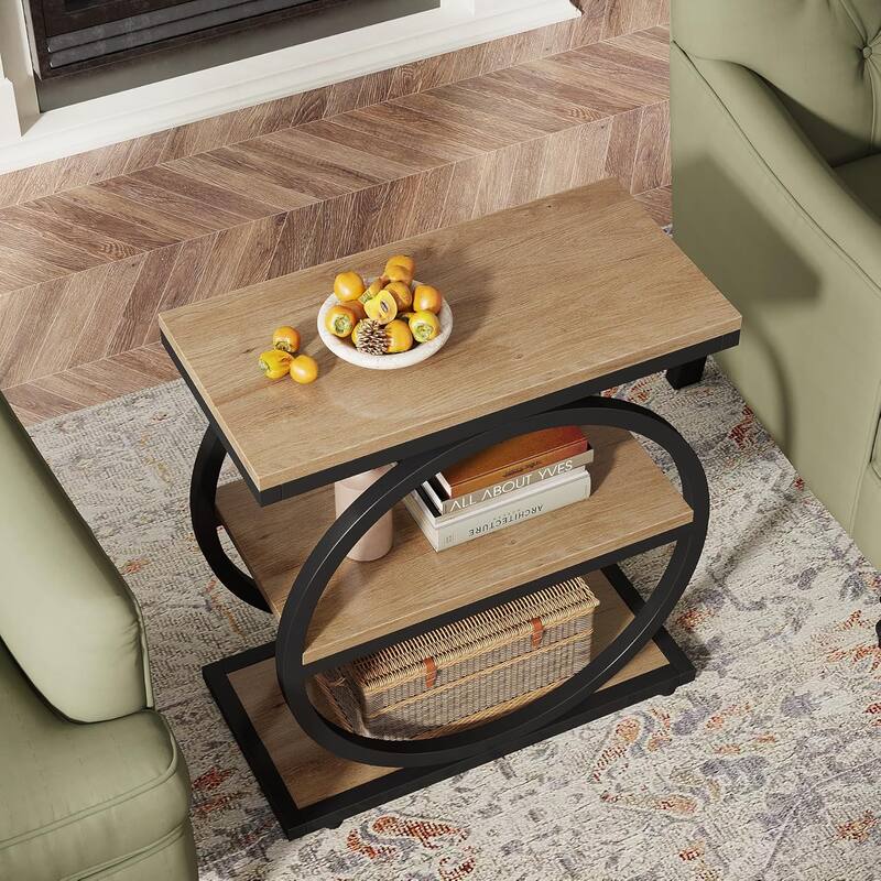 3 Tiers End Table, Wood Side Table for Living Room, Slim Nightstand