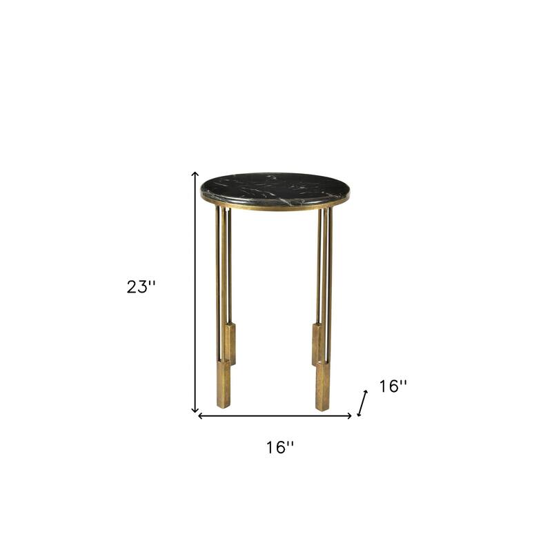 HomeRoots 23" Gold And Black Marble And Iron Round End Table - 23