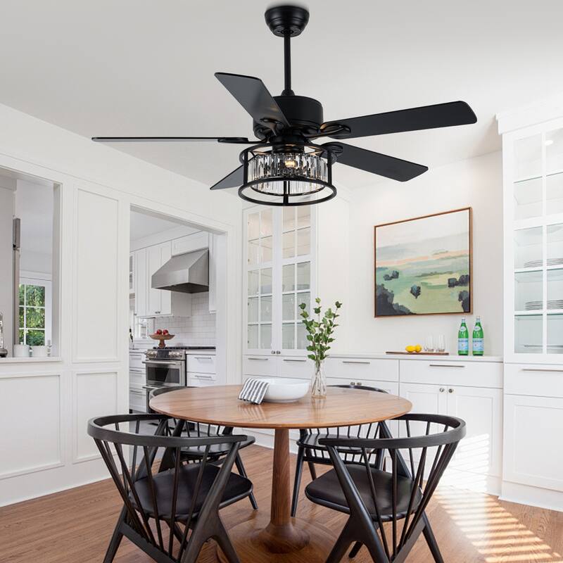 52" Modern Indoor Reversible Crystal Drum Ceiling Fan with Remote Control and Light Kit Chrome