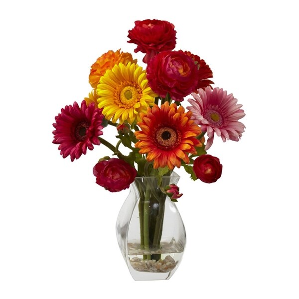 Nearly Natural Gerber Daisy & Ranunculus Delight Arrangement