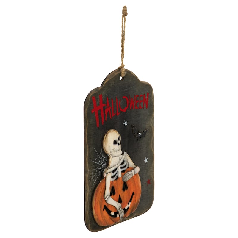 9.75" Skeleton and Jack-O-Lantern Halloween Wall Sign