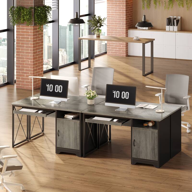 Bestier Office Desk with Keyboard Tray, Computer Desk with Storage, Executive Desk with File Cabinet for Home Office Bedroom