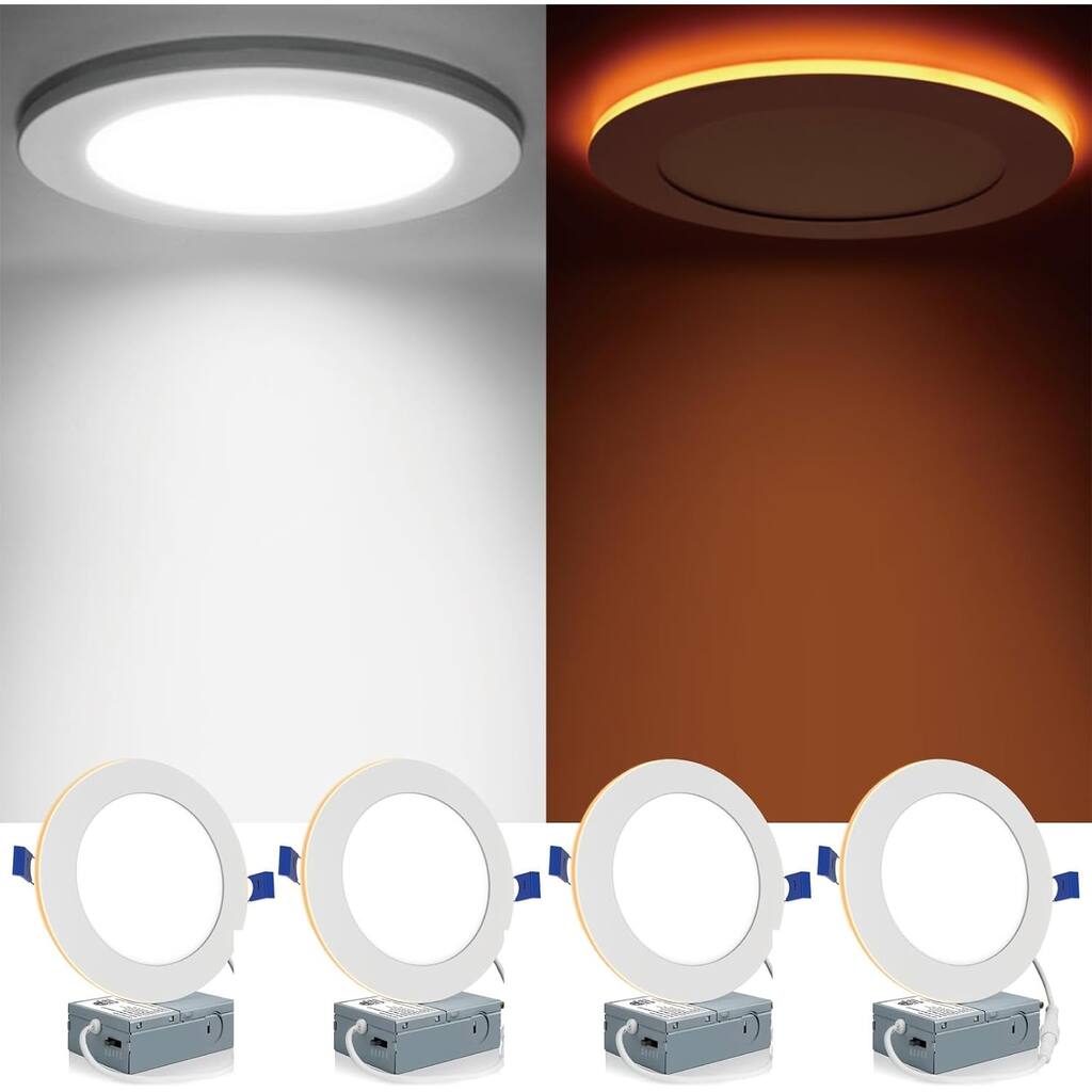 4 Pack 6 Inch 5CCT LED Canless Recessed Lighting with Night Light - 6 Inch