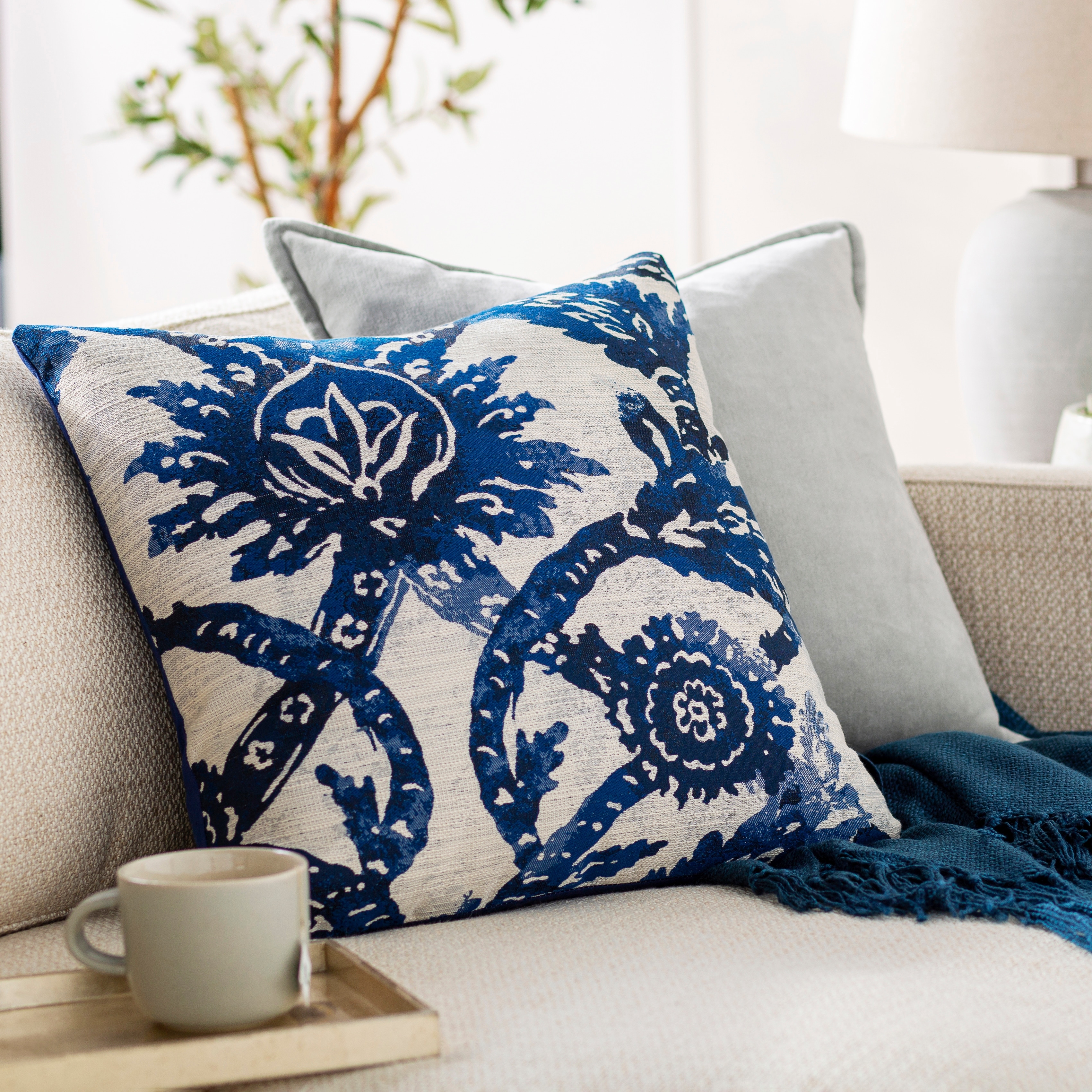 Livabliss Etta Blue & Ivory Damask Throw Pillow