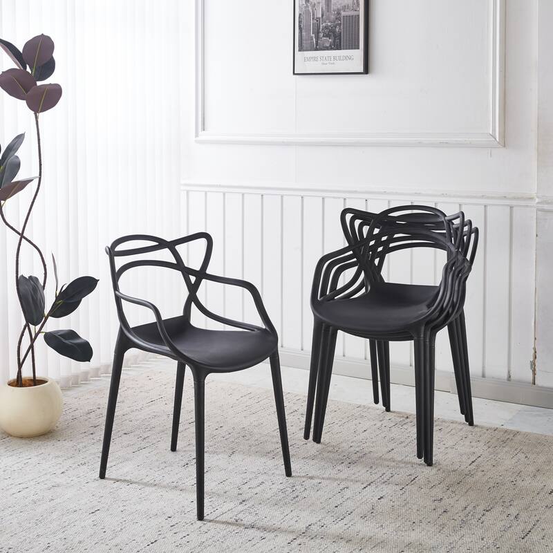 Plastic Dining Chairs Set of 4, Transparent Design Modern Kitchen Office