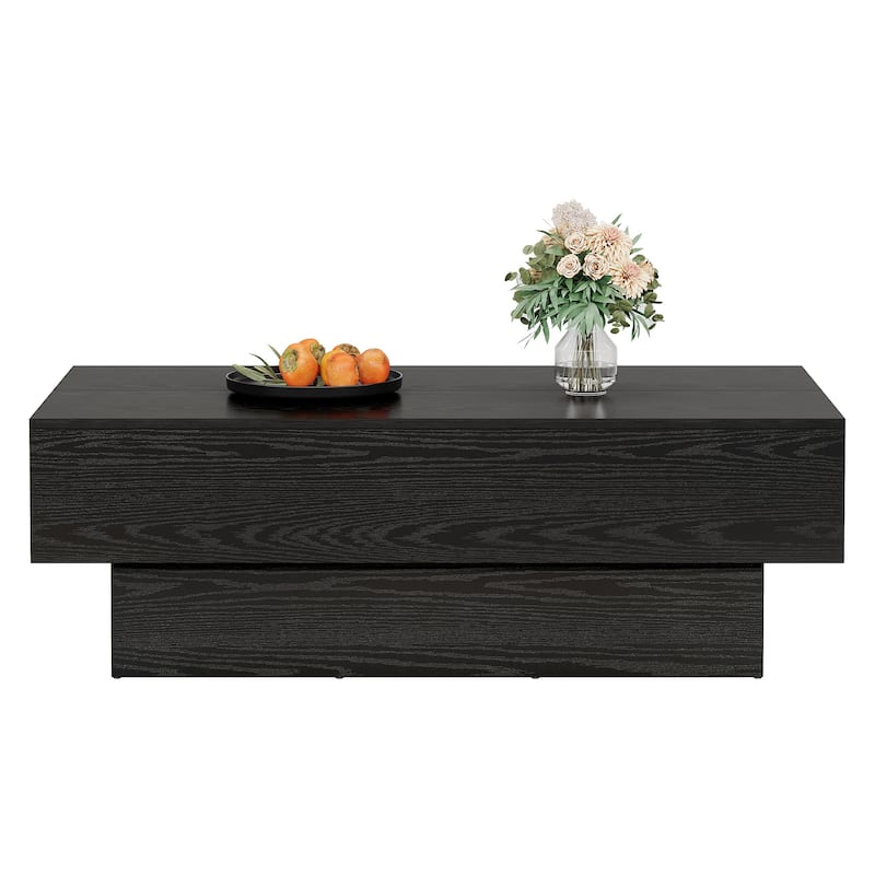 Modern Black Coffee Table, 55-Inch Rectangle Wooden Tea Table