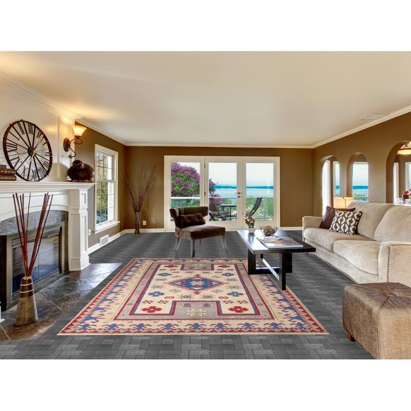 Kazak Area Rug Handmade Wool Carpet - 6'8" x 10'1"