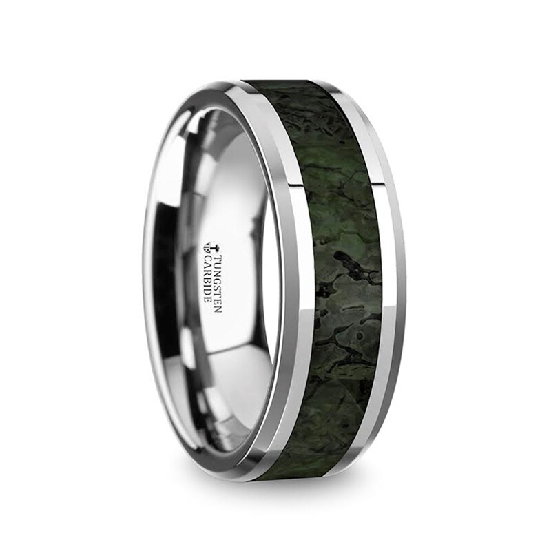 Shop Tyrion Men S Tungsten Wedding Band With Dark Green Dinosaur
