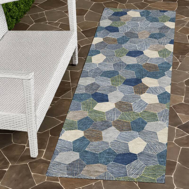 Machine Washable Indoor/ Outdoor Modern Loyd Chantille Rug - Navy - 2'3" x 7'6"