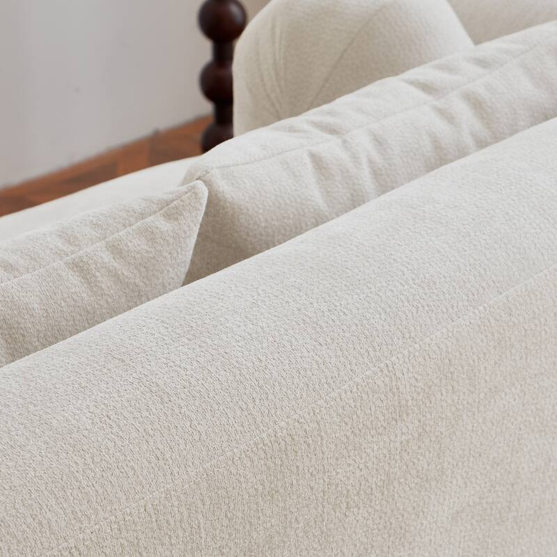 Chenille Loveseat with Round Armrests, Memory Foam 2-Seater Couch with 4 Throw Pillows, Deep Seat Sofa for Living Room