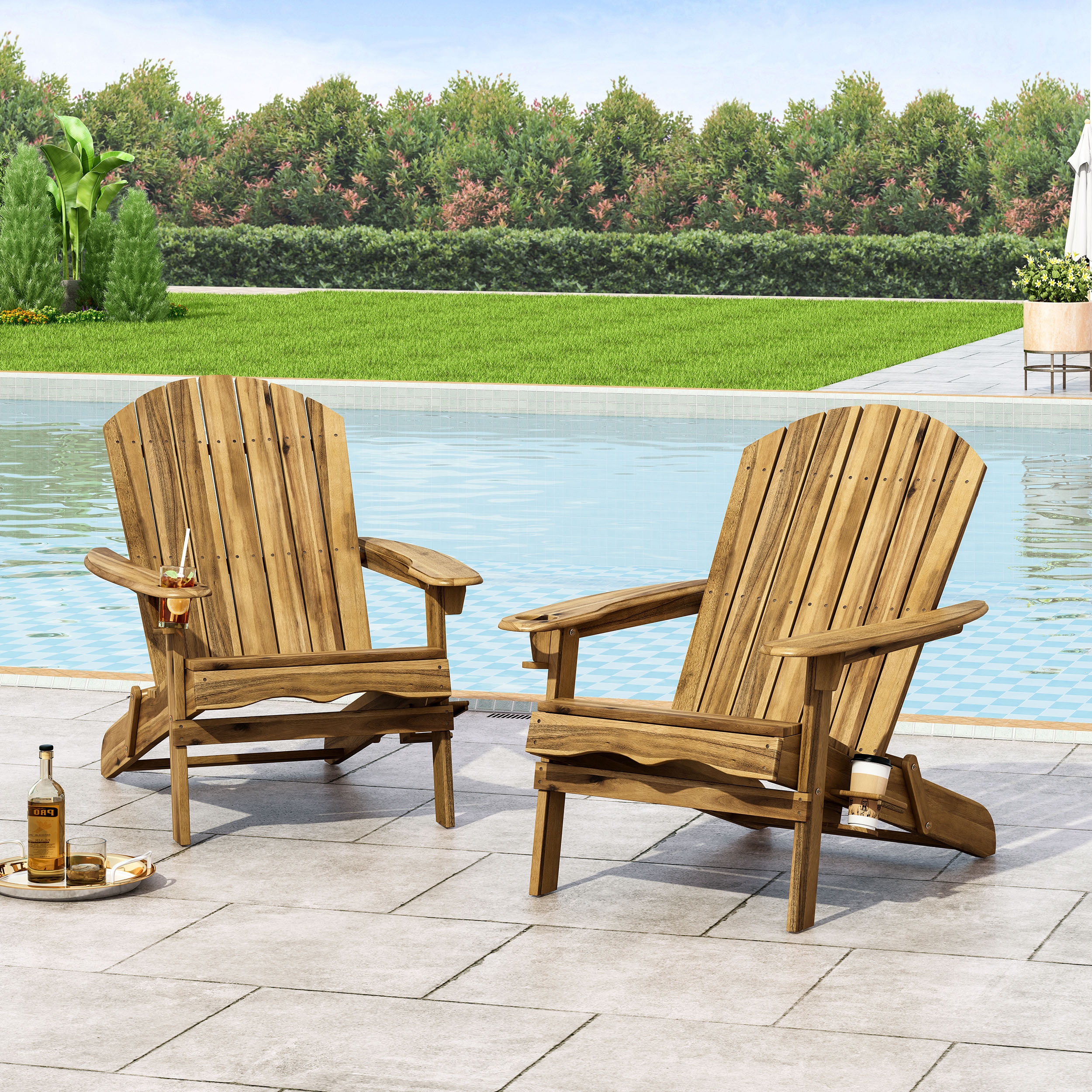 Bellwood Outdoor Acacia Wood Folding Adirondack Chairs Set of 2
