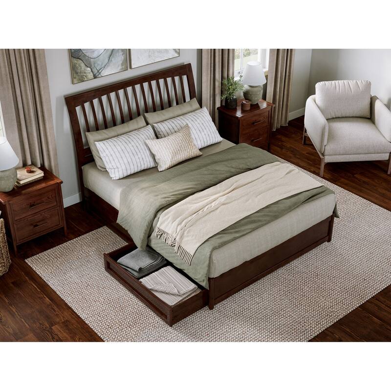 Roslyn Platform Bed with Panel Footboard and Storage Drawers - Walnut - Queen