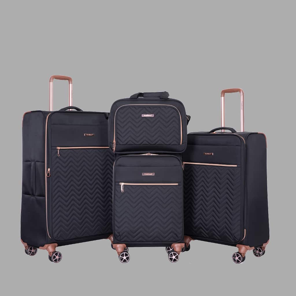 Lightweight 4-Piece Softshell Suitcase Set with Terylene Fabric, 360° Spinner Wheels, TSA Lock